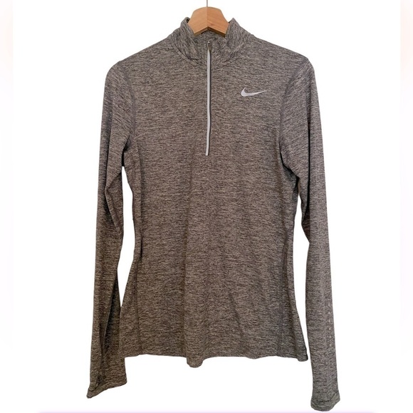Nike Shirt Women Large Gray Swoosh Long Sleeve Outdoor Drifit Running - Picture 1 of 7